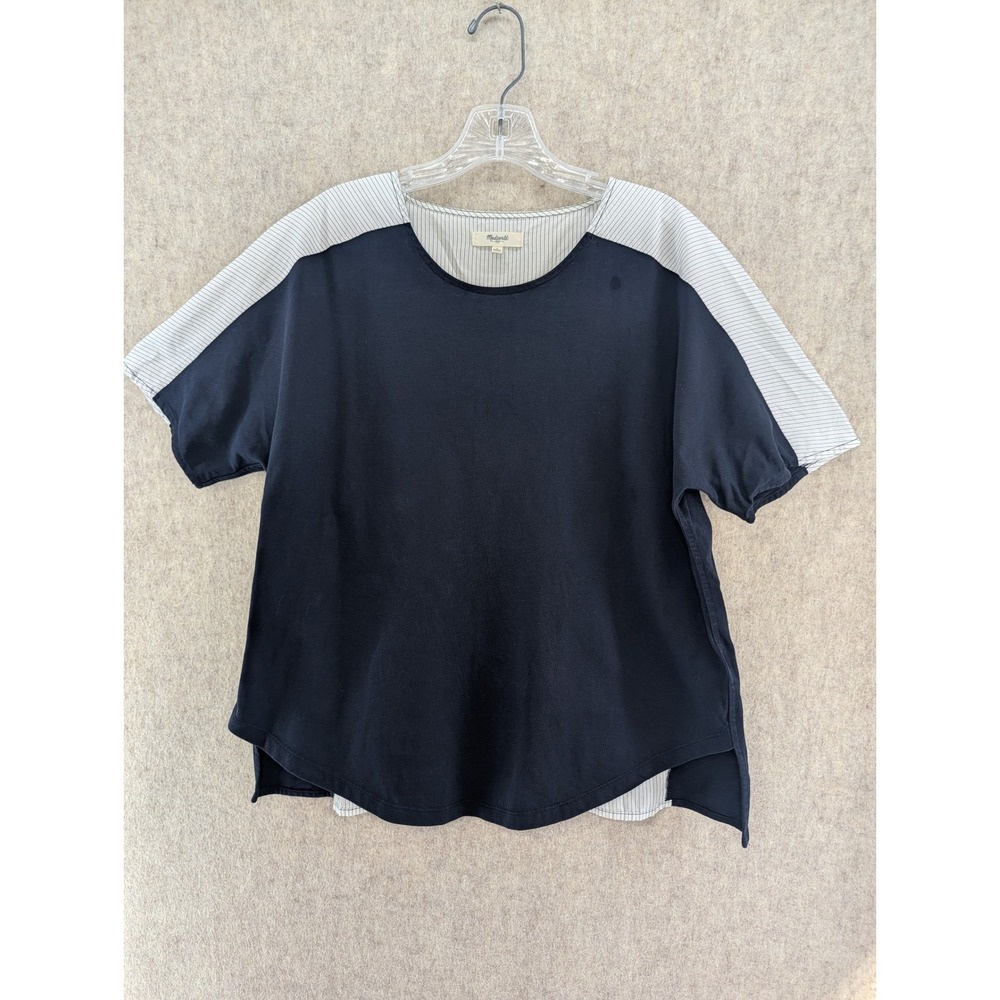 Madewell 1937 B9122 Black White Stripe Contrast Short Sleeve Top Womens S